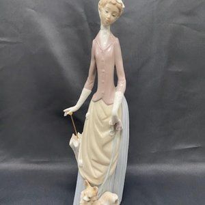 Vintage Lladro “Lady with Dog & Umbrella” #4761 Pekingese Dog